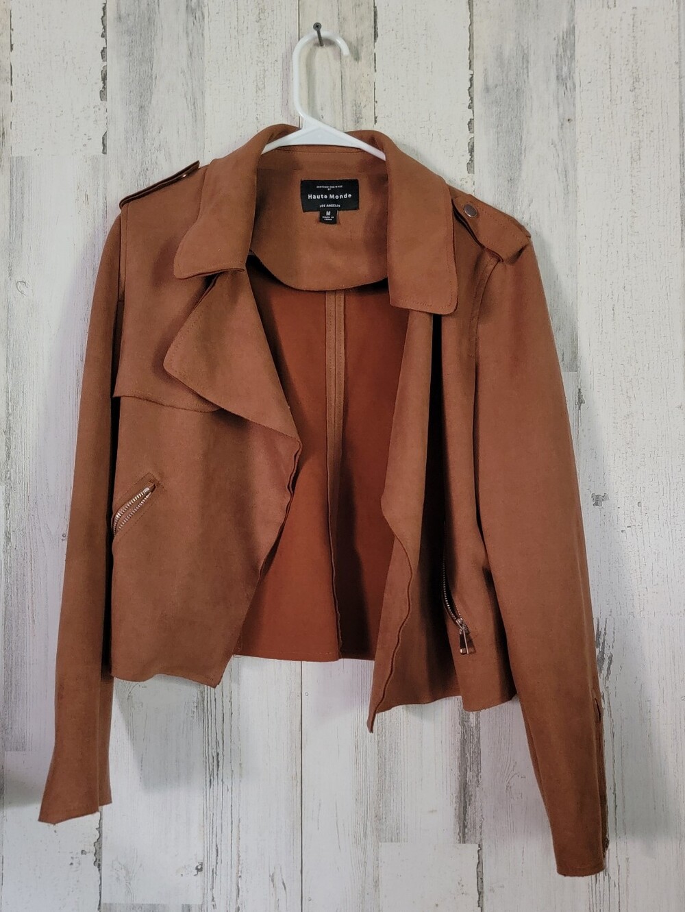 Haute Monde Brown Faux Suede Moto Jacket